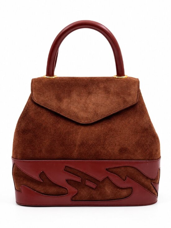 Salvatore Ferragamo Handbags - Vintage Salvatore Ferragamo Suede Heel Silhouette Top Handle Bag Rare Design